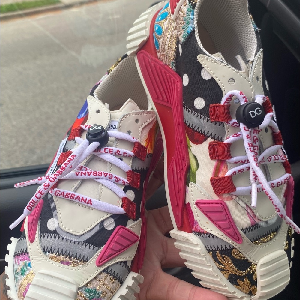 Dolce & Gabbana Red and White Sneakers with Chunky Sole